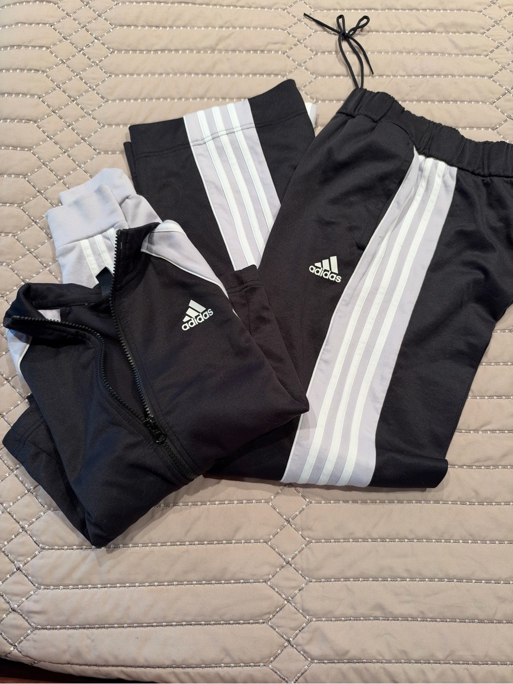 adidas Tricot Black Track Jacket and Joggers with White Three-Stripes